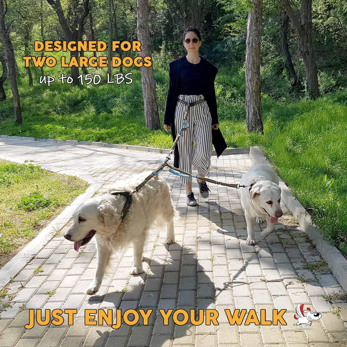 Exquisite Leash Coupler for Two Large Dogs with Tangle-Free Swivel. Dual Dog Attachment, Smooth Walks Guaranteed. You Will Absolutely Love This Amazing Gear for 2 Dogs (Grey & Blue)
