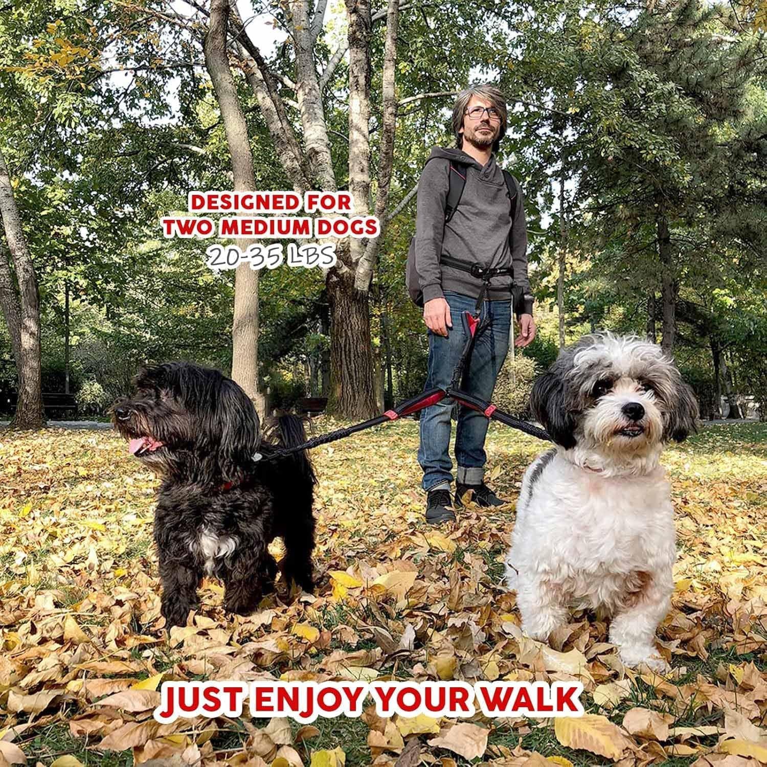 Exquisite Dual Dog Leash Coupler No Tangle Swivel. Premium Quality & Perfect for Walking Two Medium Dogs. You Will Absolutely Love This Amazing Double Attachment (Black & Red)