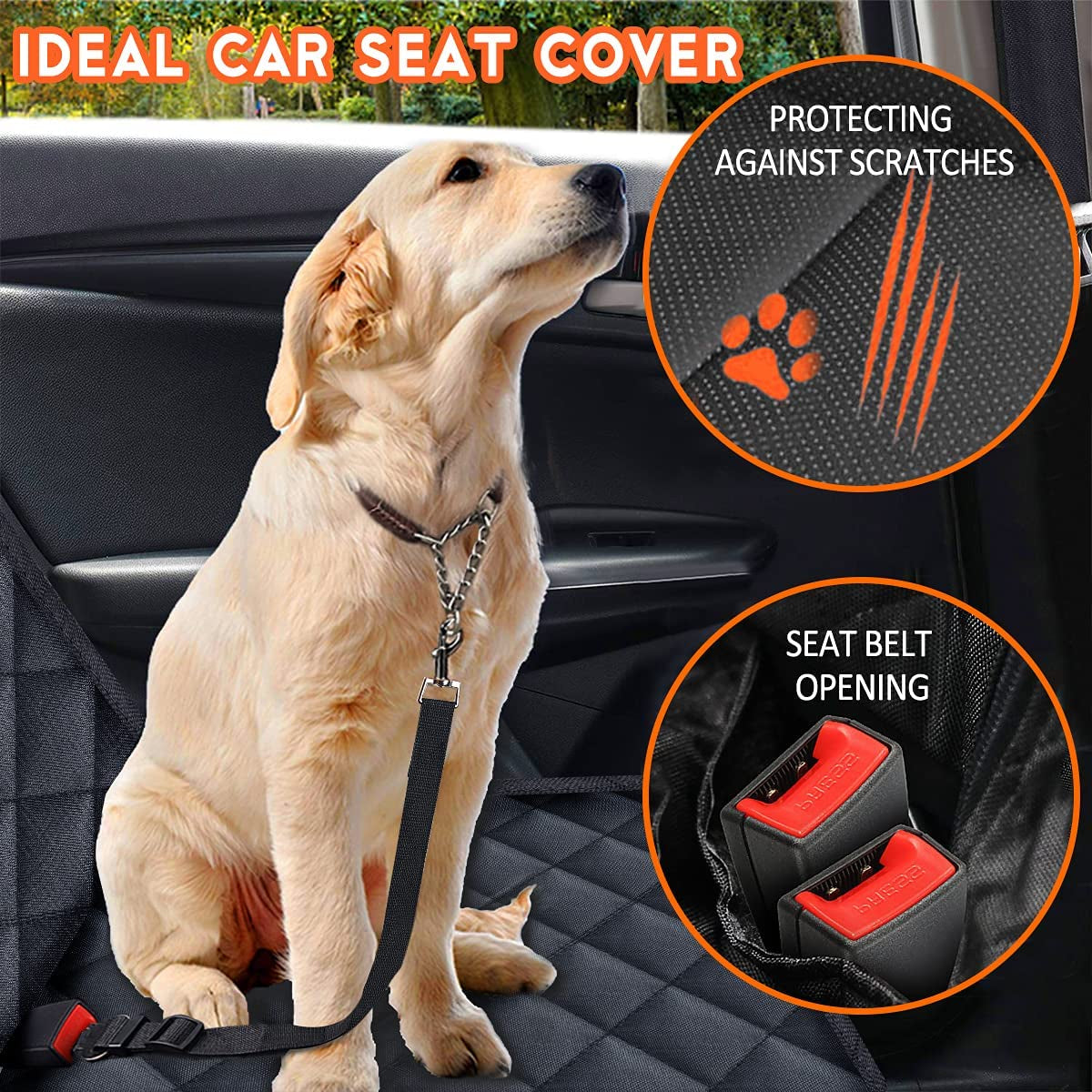 Premium Waterproof Dog Car Seat Cover - Universal Fit Backseat Protector with Adjustable Straps for All Vehicles - Non-Slip, Scratch Resistant, and Easy to Clean - Perfect for Pets and Kids!