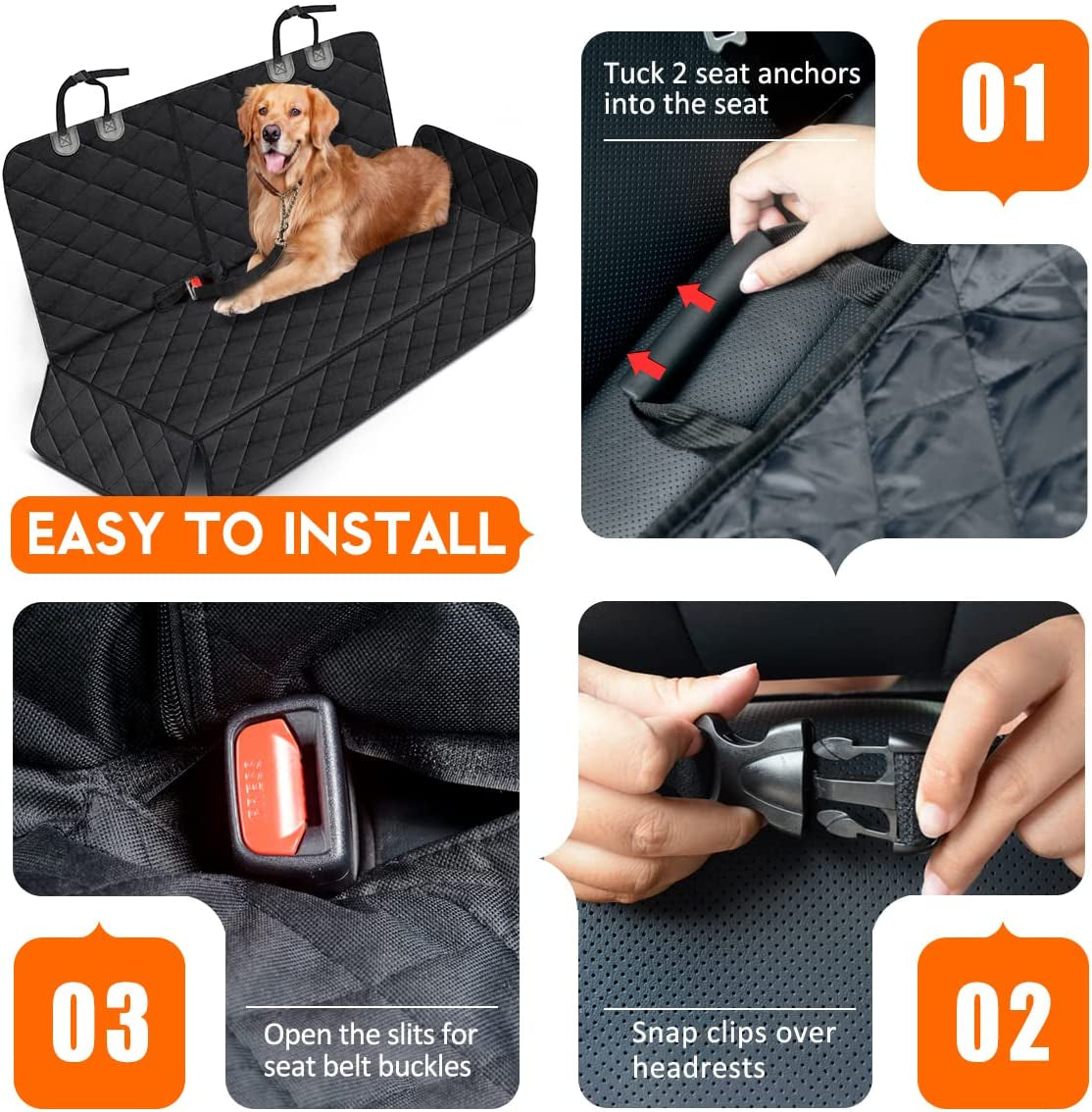 Premium Waterproof Dog Car Seat Cover - Universal Fit Backseat Protector with Adjustable Straps for All Vehicles - Non-Slip, Scratch Resistant, and Easy to Clean - Perfect for Pets and Kids!