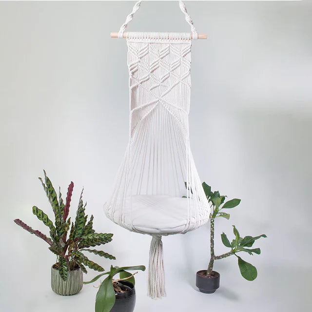 Bohemian Cat Swing Pet Bed with Handmade Lace Design
